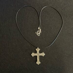 Silver Gothic Cross Necklace with Sparkling Crystals